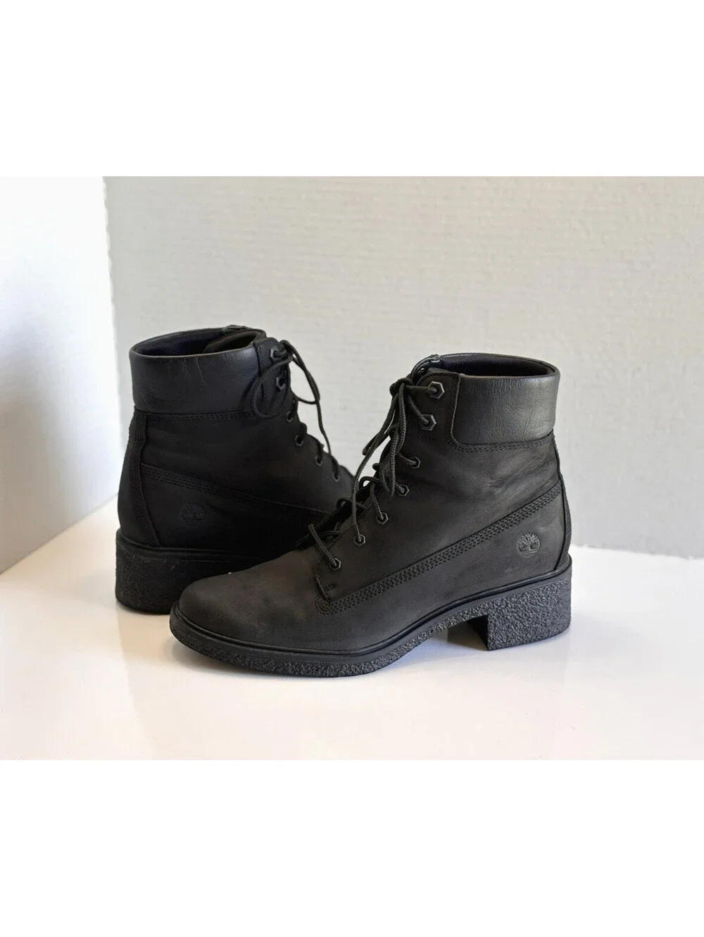 Timberland Brinda Ortholite Boots Women Black Nubuck Lace Up Heel Shoes Size 7.5